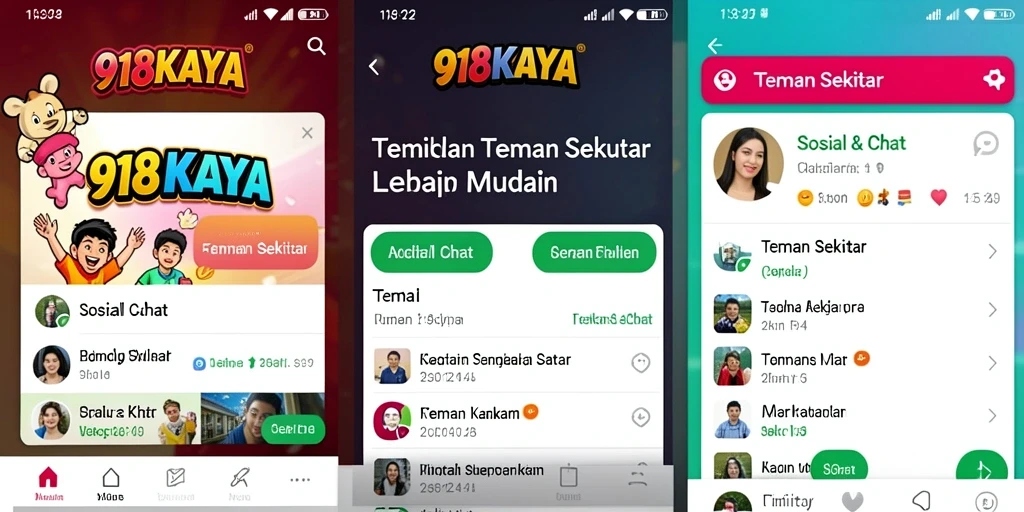 Tampilan antarmuka aplikasi Teman Sekitar 918KAYA yang menarik.