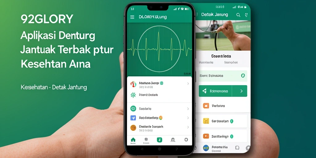 Tampilan antarmuka aplikasi 92GLORY untuk memantau detak jantung.
