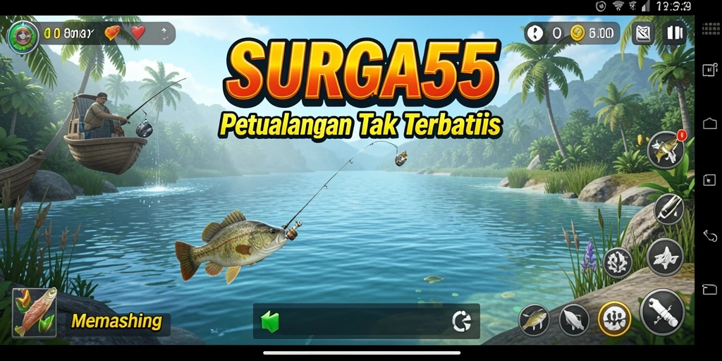 Tampilan antarmuka SURGA55 saat memancing yang menarik dan interaktif.